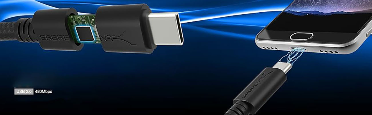 SABRENT CB-C6X6 6-Pack 22AWG Premium 6ft USB-C to USB A 2.0 Cables 